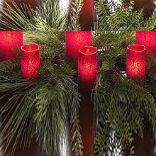 7 Piece Electric Pillar Candle Set - 2 Inch Diameter Red Beaded
